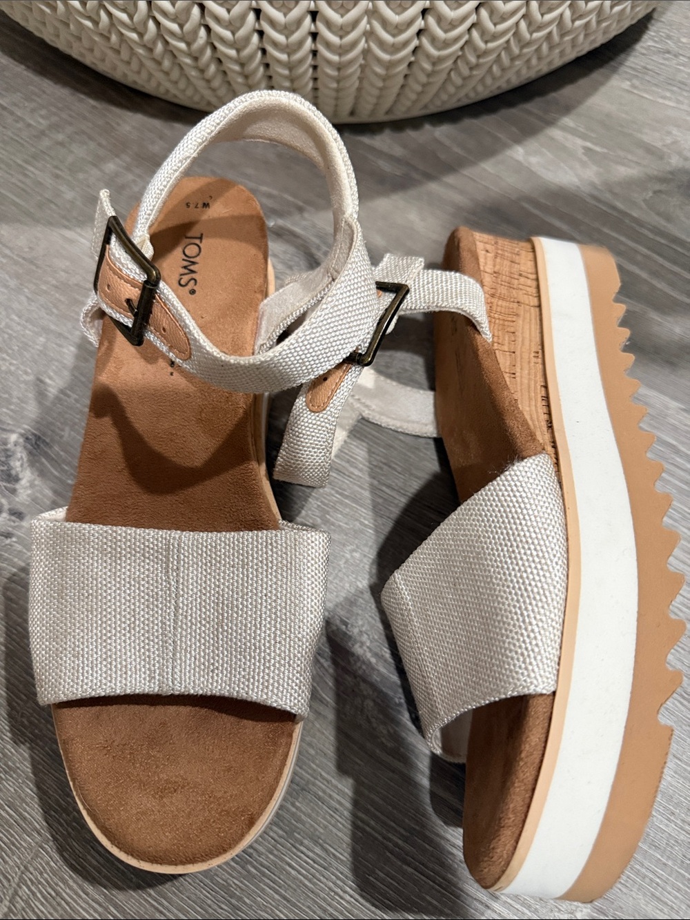 Toms Cream Platform Sandal with Tan Footbed